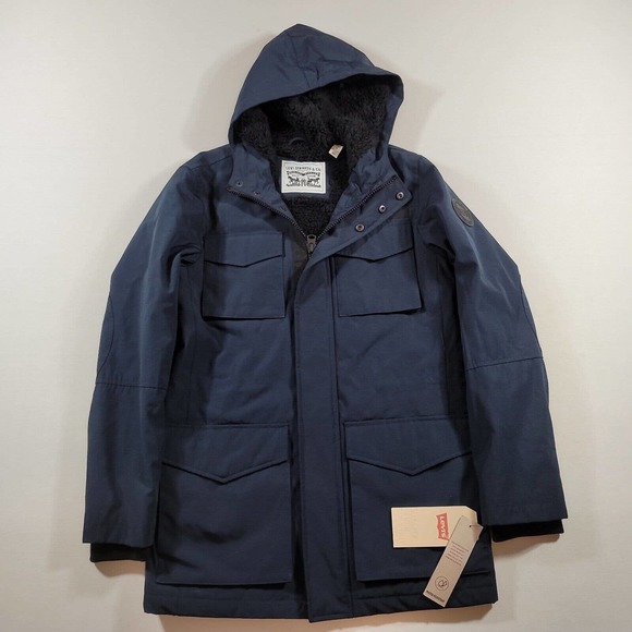 Levis Four-Pocket Hooded Jacket with Fleece Lining Mens Small Navy Blue‎ - Picture 2 of 6